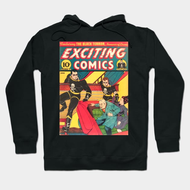 Black Terror Pirate Superhero Comic Cover Hoodie by Weirdette